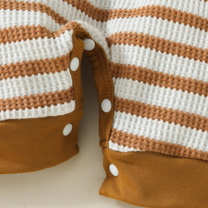 Stylish Baby Boy Waffle Stripe Short Sleeve Rompers | Fashionable Infant Wear