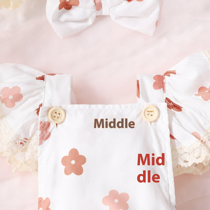 Adorable Baby Girl Lace Flounced Sleeve Printed Triangle Rompers