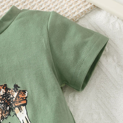 Infant Summer Horse Print Short Sleeve Romper