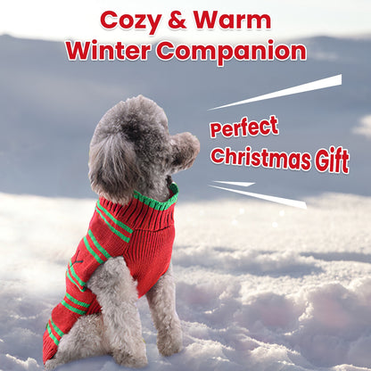 Pet Christmas Turtleneck Sweater | Snowman & Stripes Holiday Costume for Small Dogs & Cats