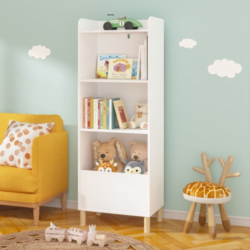 Kids 4-Tier Wooden Bookcase – Multi-Purpose Storage Shelf with Wall Safety Buckle