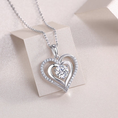Heart to Heart Luxury Diamond Pendant Necklace Set – Moissanite Silver Jewelry for Women, Elegant Fashion Ornaments