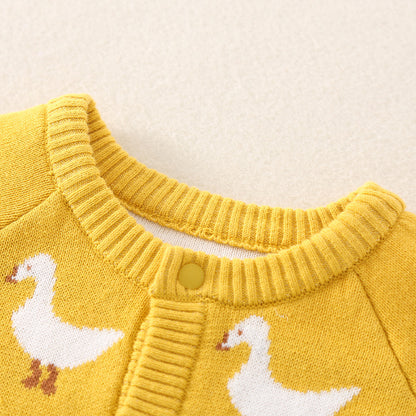 Duck Printed Double-Layer Knitted Baby Romper - Soft & Cozy Infant Outfit