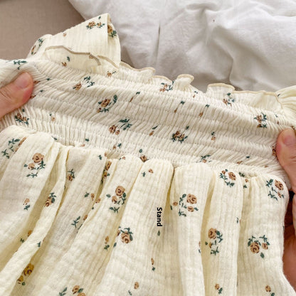 Adorable Baby Girl Floral Romper - Double-Layer Yarn Onesie
