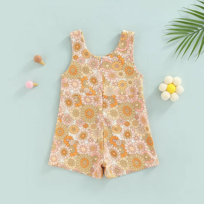 Colorful Sleeveless Printed Rainbow Sunken Stripe Flower Jumpsuit