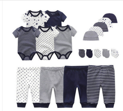 Complete 19-Piece Baby Rompers, Pants, Hat, Gloves Combination Clothes Set