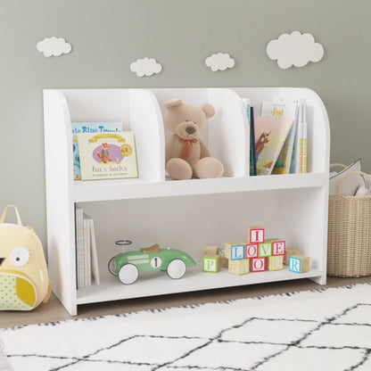 Kids Bookcase with 4 Compartments – Multi-Purpose MDF Storage Shelf with Wall Safety Buckle