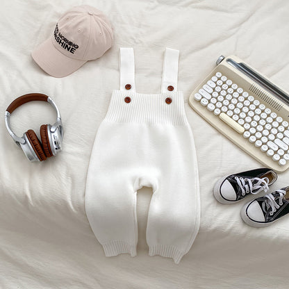 Solid Color Baby Autumn Knitted Suspender Jumpsuit Clothing